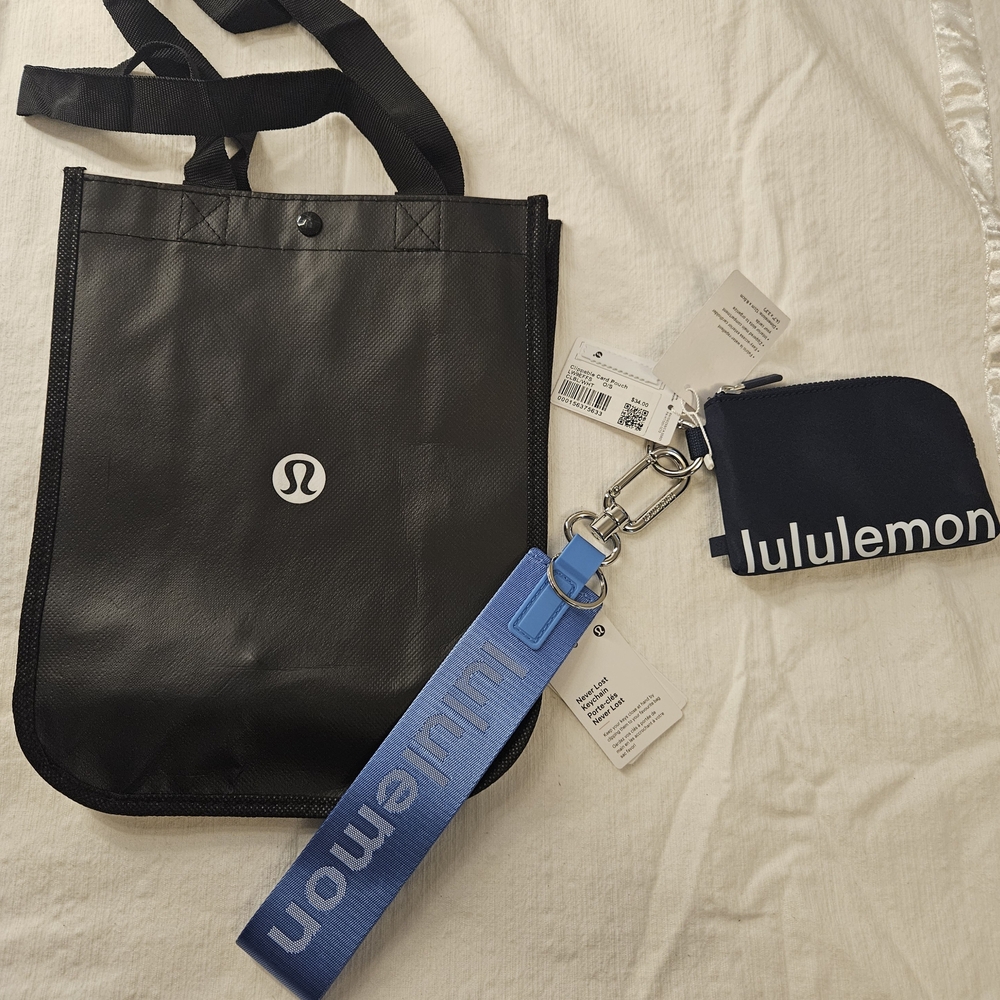 lululemon Bundle: Key Chain, Clippable Card Pouch and Black Bag